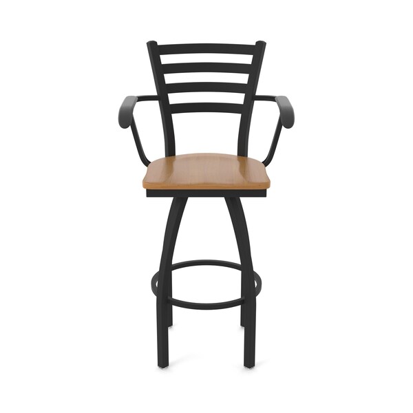 Holland Bar Stool Co Jackie with Arms 25 in. Swivel Counter Stool with Black Wrinkle Finish and Medium Maple Seat - 415