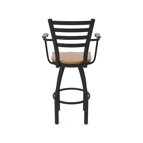Holland Bar Stool Co Jackie with Arms 25 in. Swivel Counter Stool with Black Wrinkle Finish and Medium Maple Seat - 415