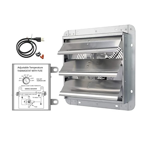 Ipower 10 Inch Shutter Exhaust Fan with Thermostat - HIFANXEXHAUST10THEMOT