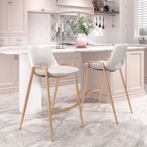 Zuo Modern Desi Counter Stool Set Of 2 White & Gold - 109553