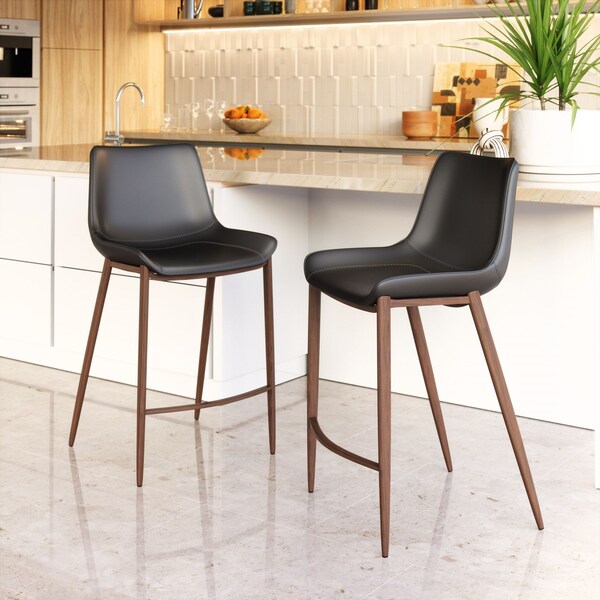 Zuo Modern Magnus Counter Stool Set Of 2 Black & Walnut - 109935