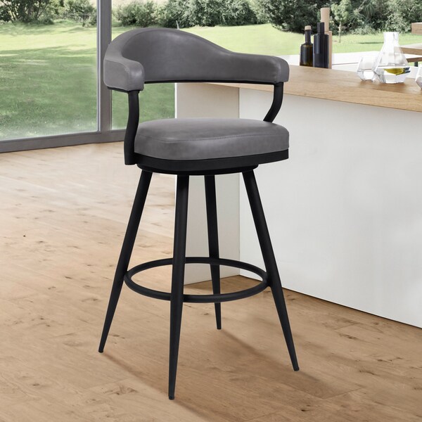 Armen Living Amador 26" Counter Height Barstool in a Black Powder Coated Finish and Vintage Gray Faux Leather - 721535747009
