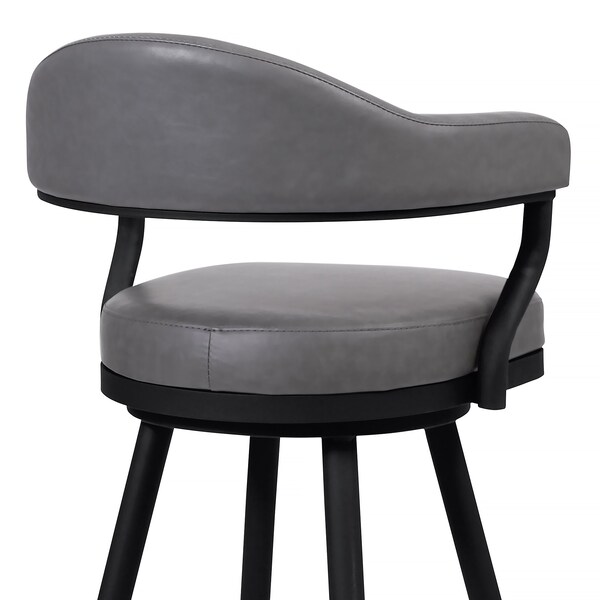 Armen Living Amador 26" Counter Height Barstool in a Black Powder Coated Finish and Vintage Gray Faux Leather - 721535747009