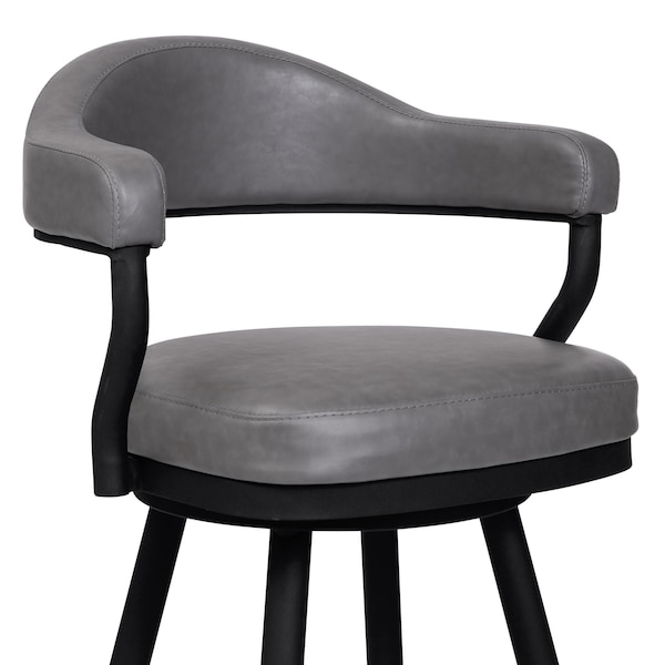 Armen Living Amador 26" Counter Height Barstool in a Black Powder Coated Finish and Vintage Gray Faux Leather - 721535747009