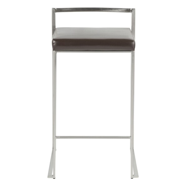 Lumisource Fuji Stackable Counter Stool in Brown Faux Leather, PK 2 - CS-FUJI BN2