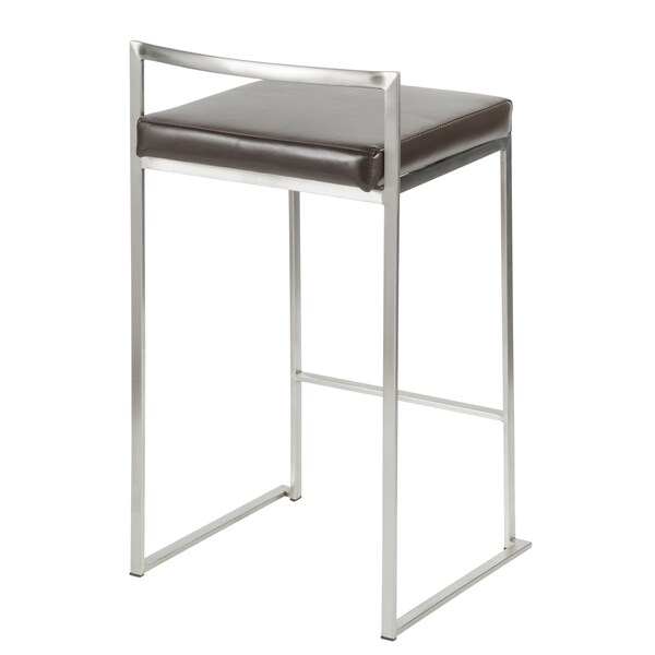Lumisource Fuji Stackable Counter Stool in Brown Faux Leather, PK 2 - CS-FUJI BN2