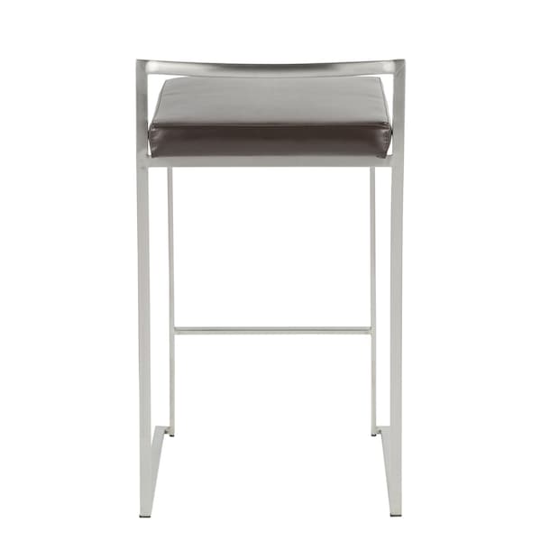 Lumisource Fuji Stackable Counter Stool in Brown Faux Leather, PK 2 - CS-FUJI BN2