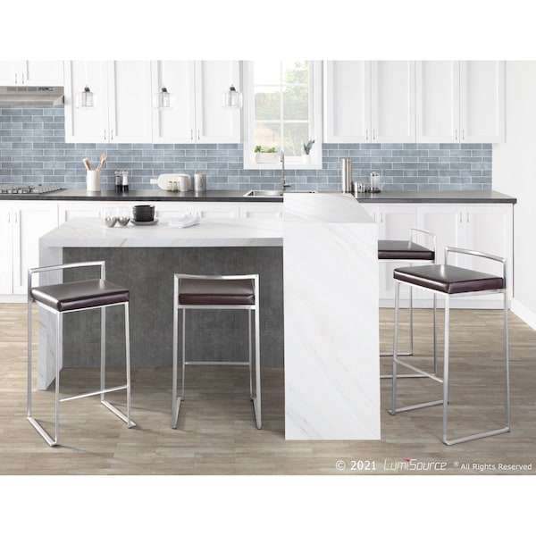 Lumisource Fuji Stackable Counter Stool in Brown Faux Leather, PK 2 - CS-FUJI BN2