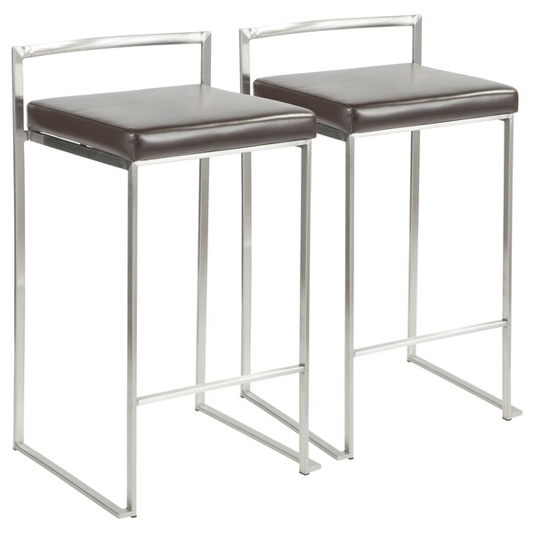 Lumisource Fuji Stackable Counter Stool in Brown Faux Leather, PK 2 - CS-FUJI BN2