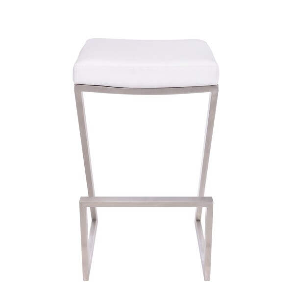 Armen Living Atlantis 26" Counter Height Backless White Faux Leather and Brushed Stainless Steel Bar Stool - LCAT26BAWH