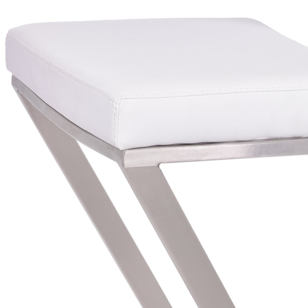 Armen Living Atlantis 26" Counter Height Backless White Faux Leather and Brushed Stainless Steel Bar Stool - LCAT26BAWH