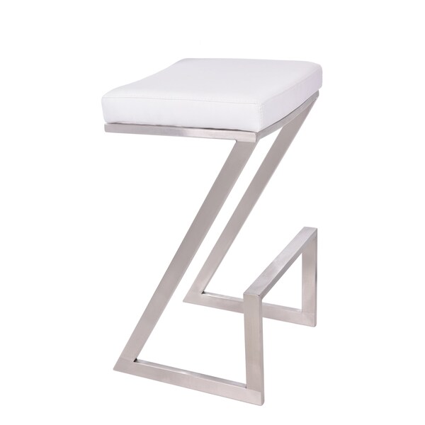 Armen Living Atlantis 26" Counter Height Backless White Faux Leather and Brushed Stainless Steel Bar Stool - LCAT26BAWH