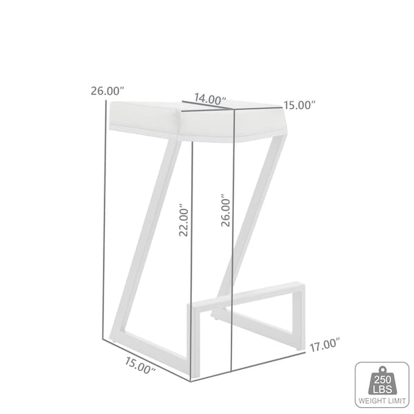 Armen Living Atlantis 26" Counter Height Backless White Faux Leather and Brushed Stainless Steel Bar Stool - LCAT26BAWH