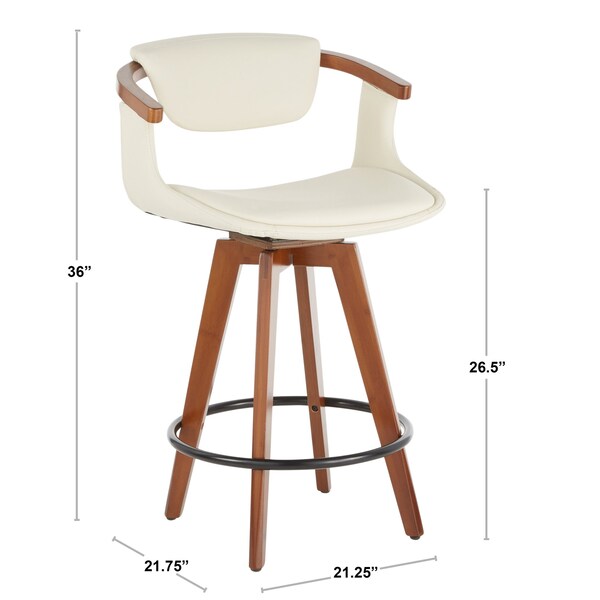 Lumisource Oracle Counter Stool in Walnut Bamboo and Cream Faux Leather - B26-ORACLE WLCR