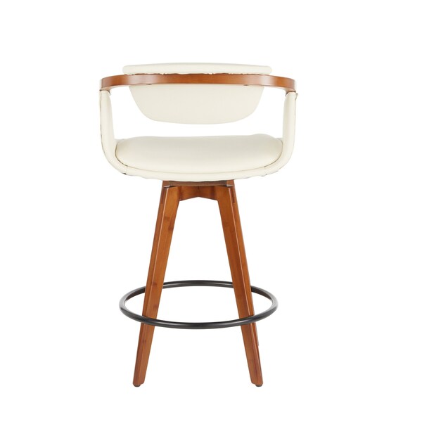 Lumisource Oracle Counter Stool in Walnut Bamboo and Cream Faux Leather - B26-ORACLE WLCR