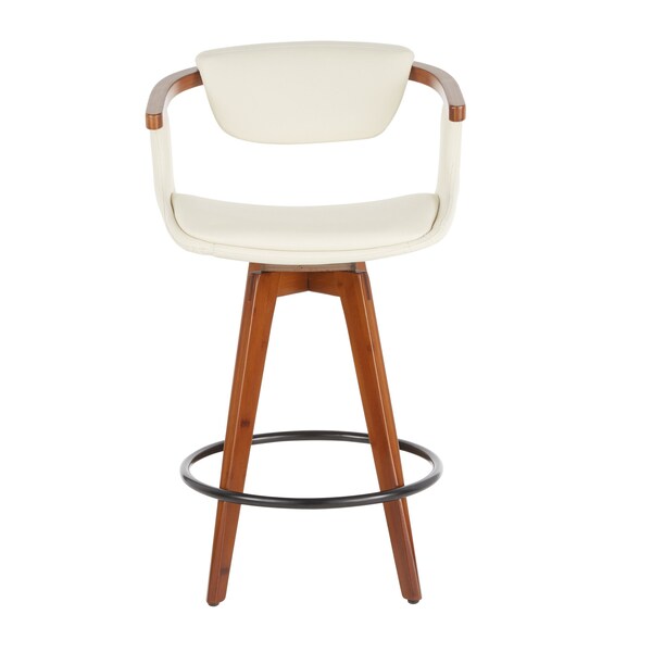 Lumisource Oracle Counter Stool in Walnut Bamboo and Cream Faux Leather - B26-ORACLE WLCR