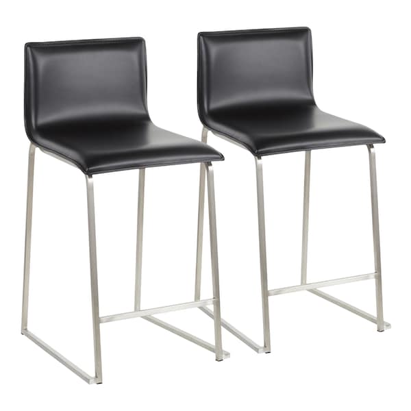 Lumisource Mara Counter Stool in Black Faux Leather, PK 2 - B26-MARAUP SSBK2