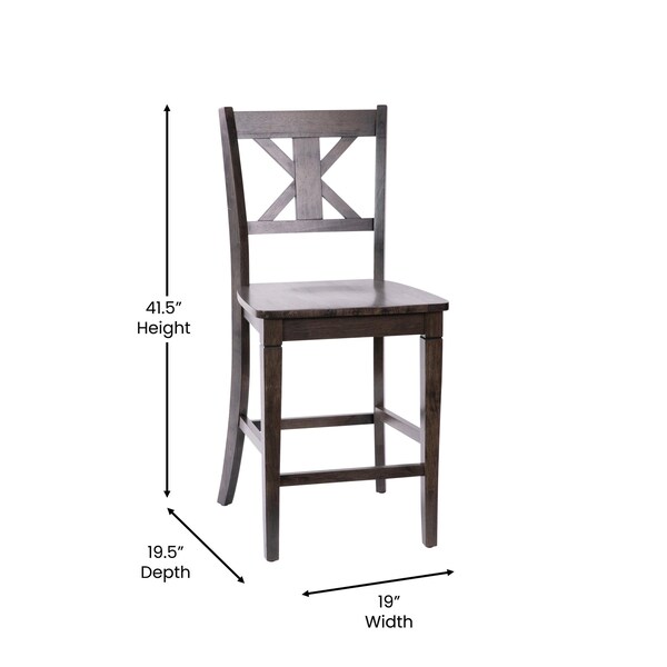 Flash Furniture Gray Wash Walnut Solid Wood Counter Stools, 2PK - ES-STBN1-24-GY-2-GG