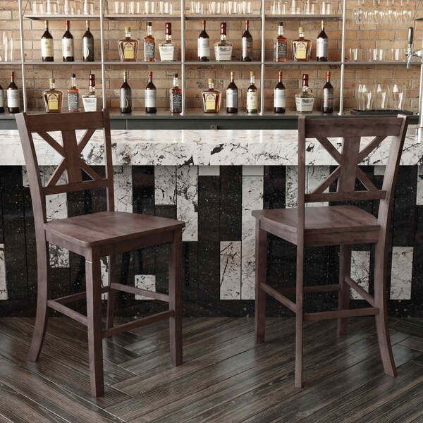 Flash Furniture Gray Wash Walnut Solid Wood Counter Stools, 2PK - ES-STBN1-24-GY-2-GG