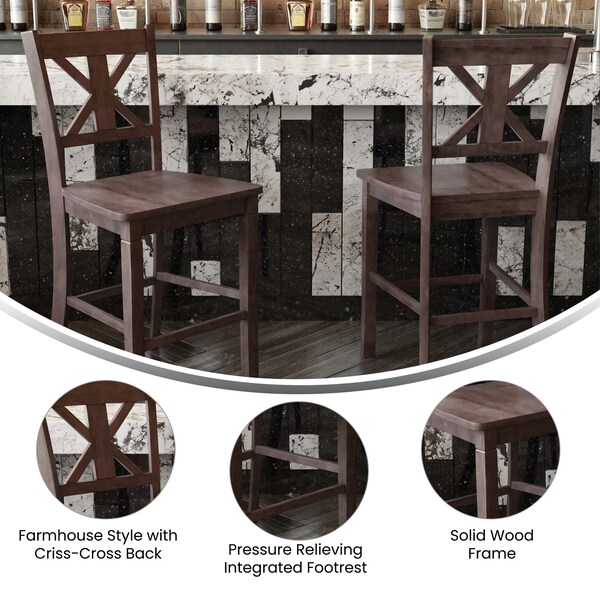 Flash Furniture Gray Wash Walnut Solid Wood Counter Stools, 2PK - ES-STBN1-24-GY-2-GG