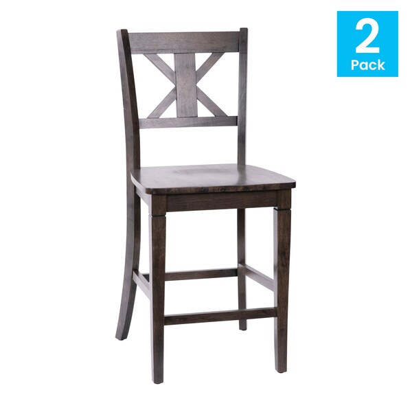 Flash Furniture Gray Wash Walnut Solid Wood Counter Stools, 2PK - ES-STBN1-24-GY-2-GG