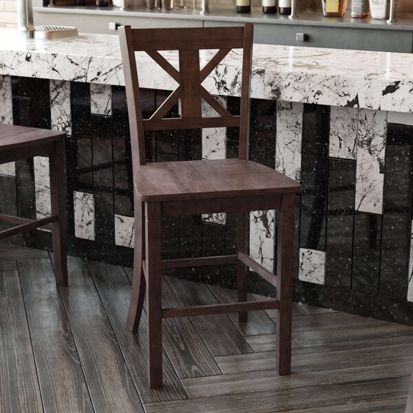 Flash Furniture Gray Wash Walnut Solid Wood Counter Stools, 2PK - ES-STBN1-24-GY-2-GG