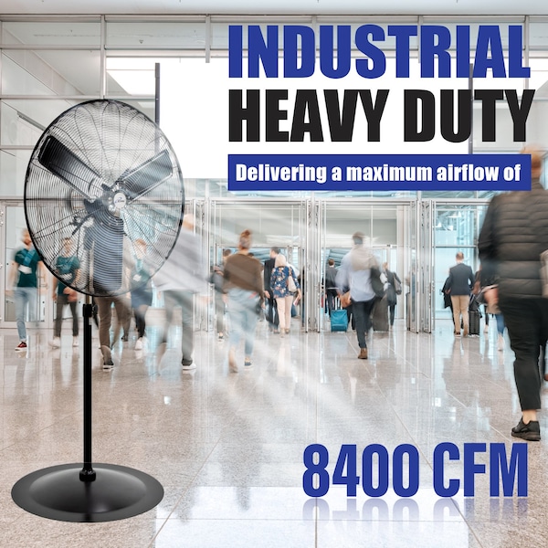 Iliving Adjustable Height Pedestal Fan, 30 in Blade Dia, 120V, 8400 cfm, Oscillating, Metal, Black - ILG8P31-93