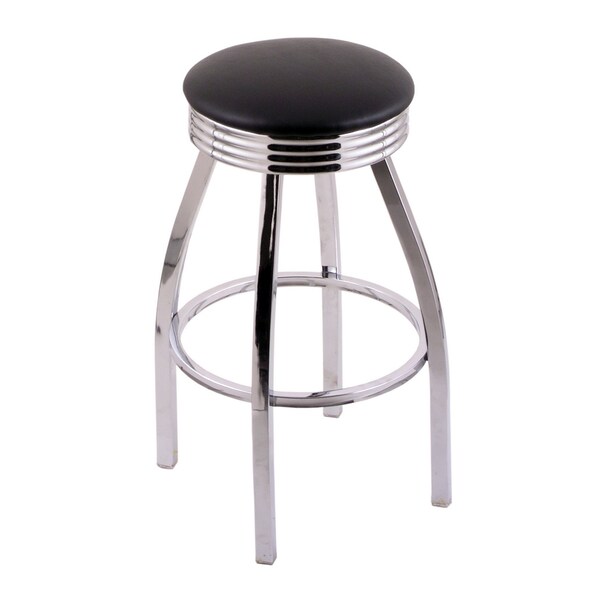Holland Bar Stool Co 25" Counter Stool, Chrome Finish, Accent Ring, Blk Vinyl Seat, 360 Swivel - C8C3C25BLKVINYL