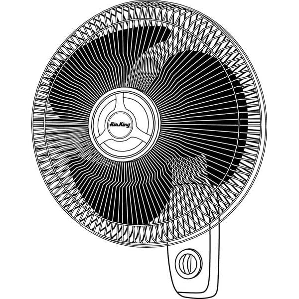 Air King Wall Mount Fan W/ 16 in Blade Dia, Oscillating, 3 Speeds, 120V AC, White, 6 ft L Cord - 9016