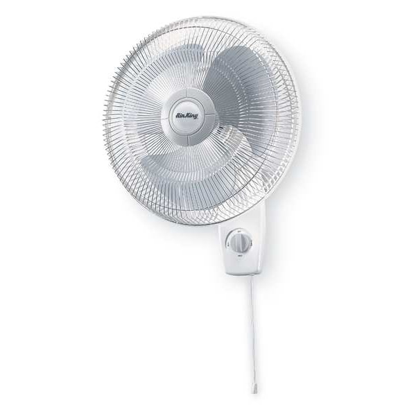 Air King Wall Mount Fan W/ 16 in Blade Dia, Oscillating, 3 Speeds, 120V AC, White, 6 ft L Cord - 9016