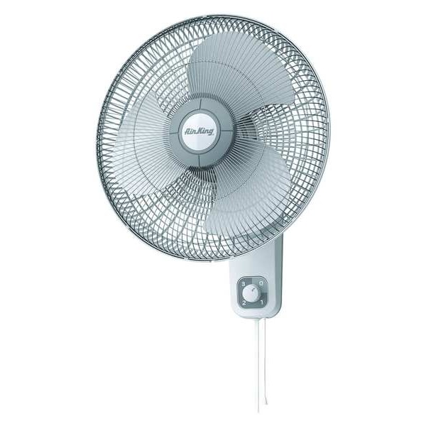 Air King Wall Mount Fan W/ 16 in Blade Dia, Oscillating, 3 Speeds, 120V AC, White, 6 ft L Cord - 9016