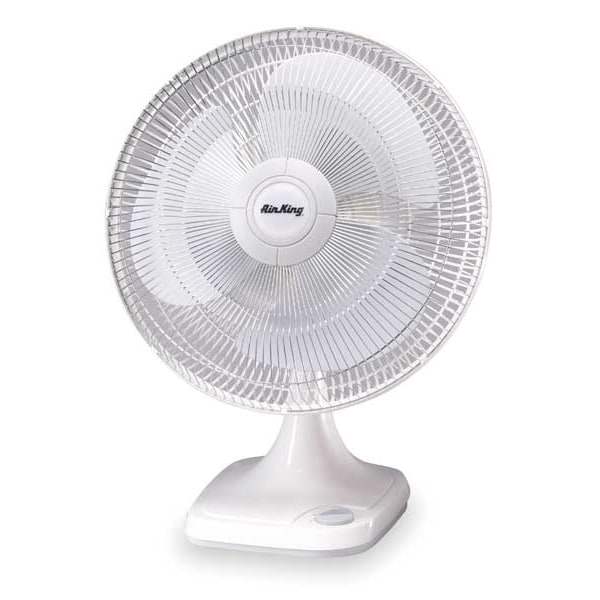 Air King 16" Blade Dia Table & Floor Fan, Oscillating, 3 Speeds, 120VAC, White, Tilting Head - 9106
