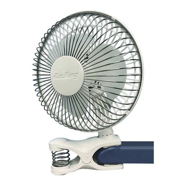 Air King 6" Blade Dia Portable Clip Fan, Non-Oscillating, 2 Speeds, 120VAC, White, Tilting Head - 9145