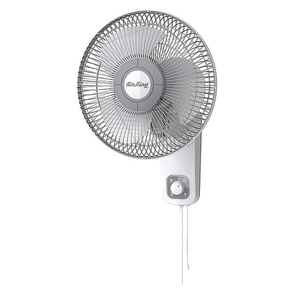 Air King Wall Mount Fan, 12 in Oscillating, 3 Speeds, 120VAC, White - 9012