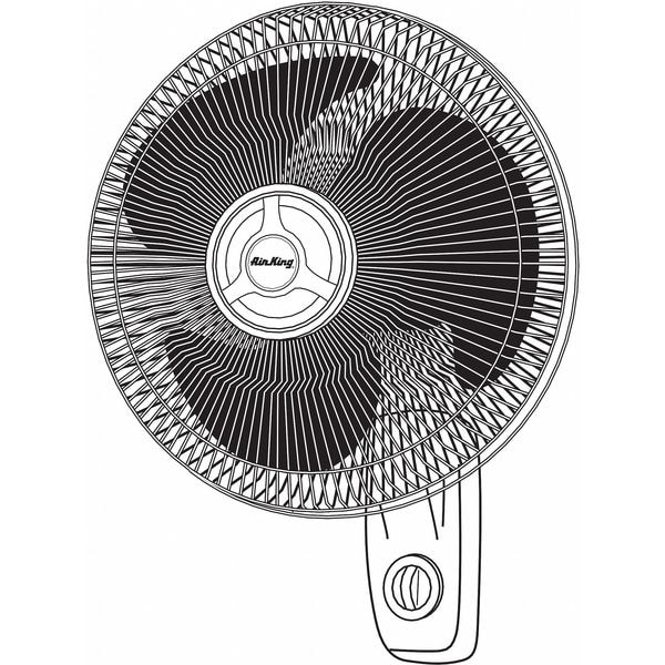 Air King Wall Mount Fan, 12 in Oscillating, 3 Speeds, 120VAC, White - 9012