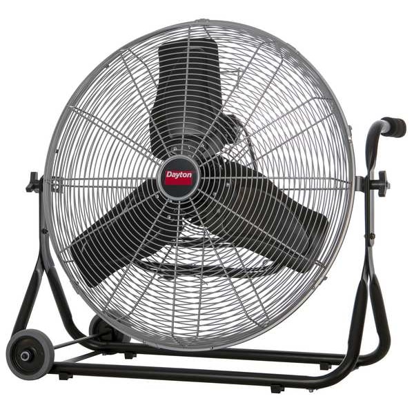 Dayton Mobile Floor Fan, 3 Speeds, Silver, Carrying Handle - 61LD86
