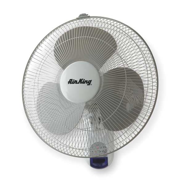 Air King 16" Blade Dia Wall Mount Fan, Oscillating, 3 Speeds, 120VAC, Remote Control - 9046