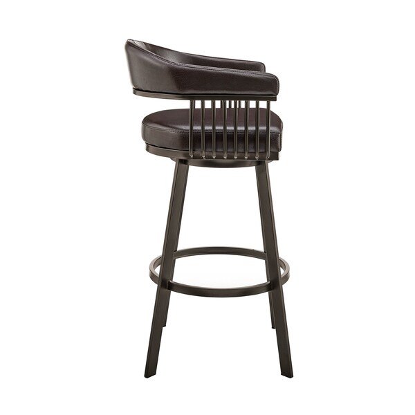 Armen Living Bronson 25" Counter Height Swivel Bar Stool in Java Brown Finish and Chocolate Faux Leather - 721535761869