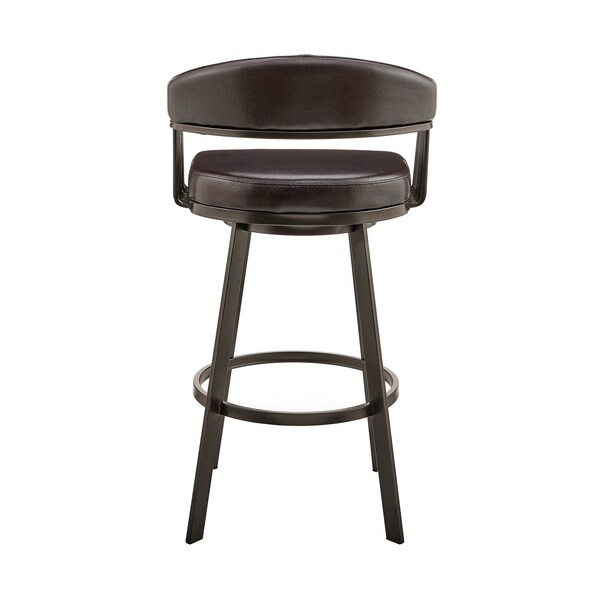 Armen Living Bronson 25" Counter Height Swivel Bar Stool in Java Brown Finish and Chocolate Faux Leather - 721535761869