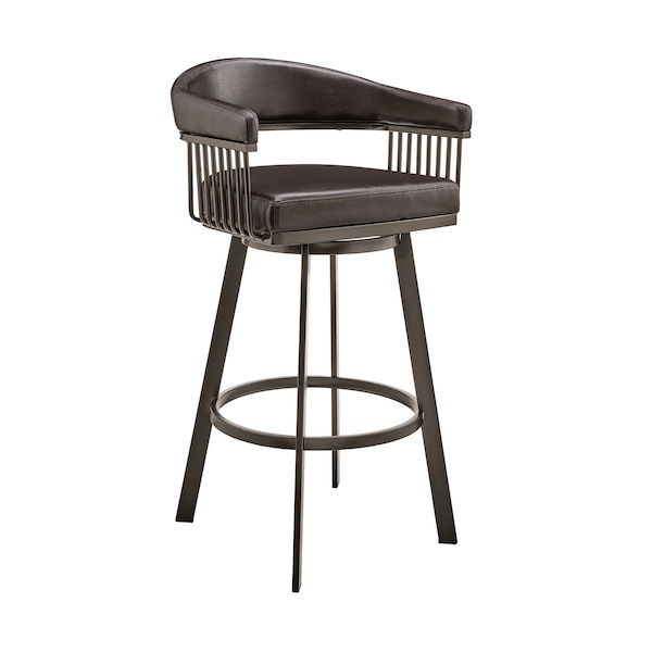 Armen Living Bronson 25" Counter Height Swivel Bar Stool in Java Brown Finish and Chocolate Faux Leather - 721535761869