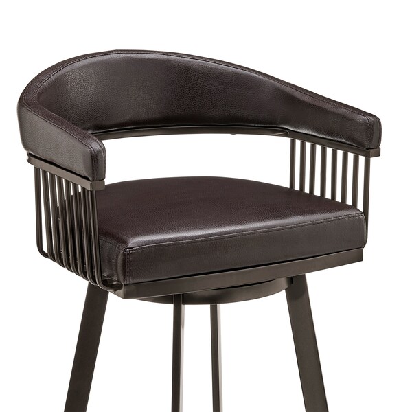 Armen Living Bronson 25" Counter Height Swivel Bar Stool in Java Brown Finish and Chocolate Faux Leather - 721535761869