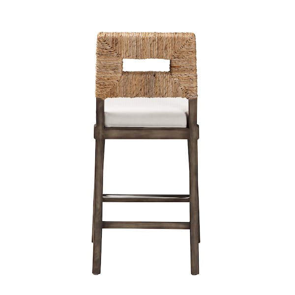 Baxton Studio Porsha Modern Bohemian Dark Brown Finished Mahogany Wood and Natural Rattan Counter Stool - 228-13104-ZORO