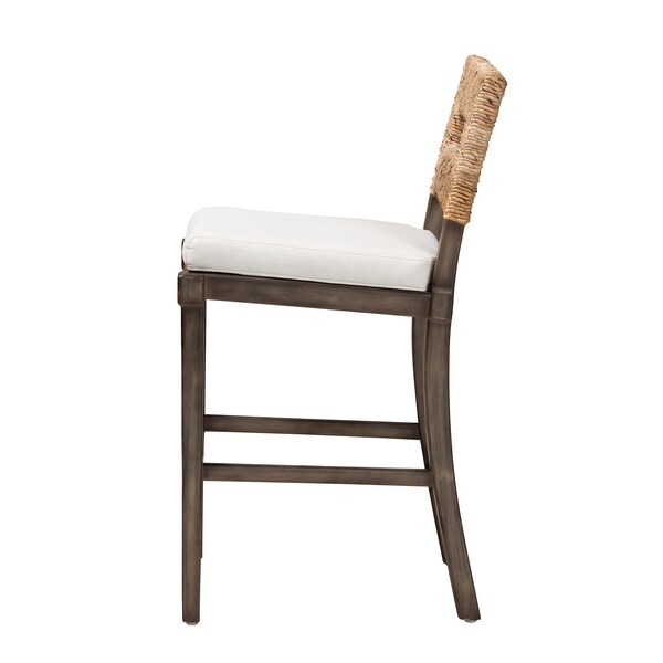 Baxton Studio Porsha Modern Bohemian Dark Brown Finished Mahogany Wood and Natural Rattan Counter Stool - 228-13104-ZORO