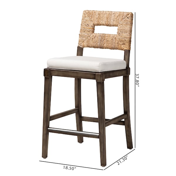 Baxton Studio Porsha Modern Bohemian Dark Brown Finished Mahogany Wood and Natural Rattan Counter Stool - 228-13104-ZORO