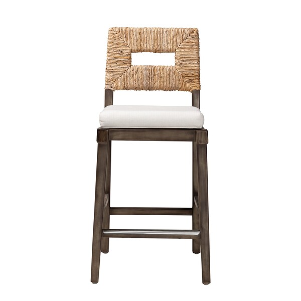 Baxton Studio Porsha Modern Bohemian Dark Brown Finished Mahogany Wood and Natural Rattan Counter Stool - 228-13104-ZORO