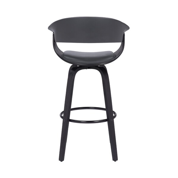 Armen Living Julyssa 26" Counter Height Swivel Gray Faux Leather and Black Wood Bar Stool - LCJSBAGRBL26