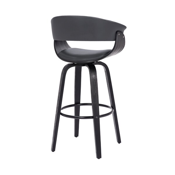 Armen Living Julyssa 26" Counter Height Swivel Gray Faux Leather and Black Wood Bar Stool - LCJSBAGRBL26
