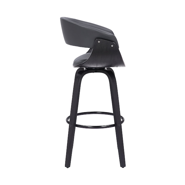 Armen Living Julyssa 26" Counter Height Swivel Gray Faux Leather and Black Wood Bar Stool - LCJSBAGRBL26