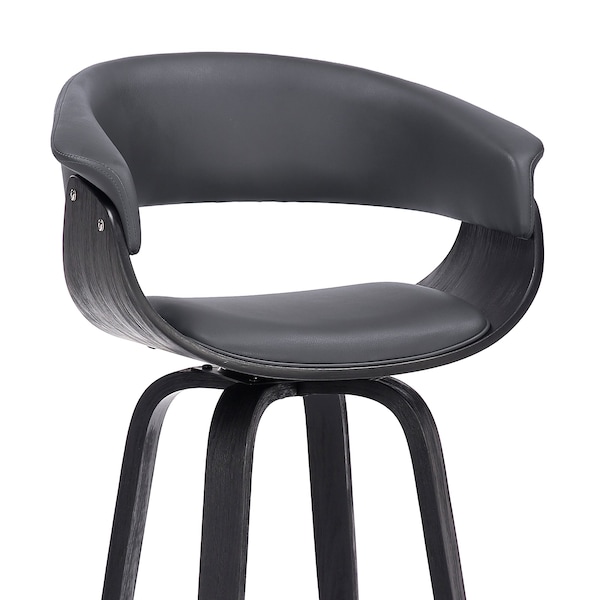 Armen Living Julyssa 26" Counter Height Swivel Gray Faux Leather and Black Wood Bar Stool - LCJSBAGRBL26