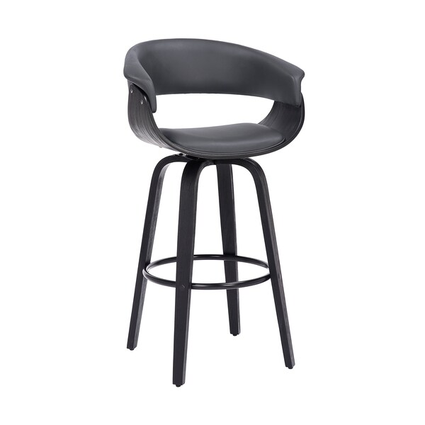 Armen Living Julyssa 26" Counter Height Swivel Gray Faux Leather and Black Wood Bar Stool - LCJSBAGRBL26